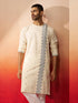 Men's White Blue Cotton Jamdani Kurta